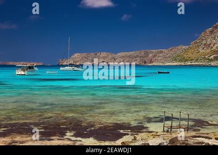 Wunderschöner Meerblick auf der Insel Gramvousa. Stockfoto