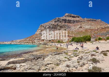 Wunderschöner Meerblick auf der Insel Gramvousa. Stockfoto