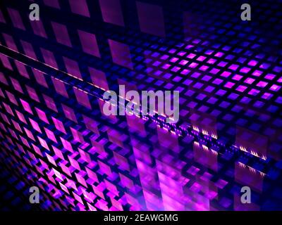 Wand aus glühenden Würfeln - abstrakt Digital generierte 3D Illustration Stockfoto