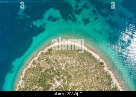 Luftaufnahme von der Ricul Insel bei Galesnjak in Dalmatien Kroatien Stockfoto