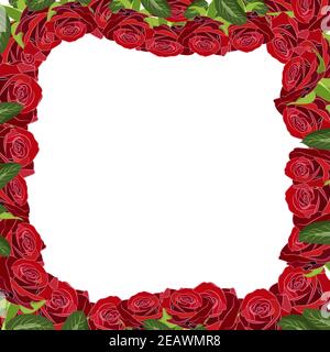 Trendige Rosen Hochzeit Einladung Poster mit breiten Rosebud, speichern Sie die Datumskarte mit Vektor Blumenstrauß Rahmen Design rot und Scharlach Rose und breiten ros Stock Vektor