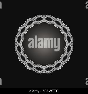 Weißer Rahmen mit Spitze Ornament im Kreis auf schwarzem Hintergrund. Art Deco. Luxuriöses rundes Mandala, handgezeichtes Design. Ethno-Motiv. Abstrakter Vektor Stock Vektor