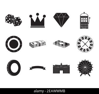 Diamant und Casino Symbol auf weißem Hintergrund gesetzt, Silhouette Stil, Vektor-Illustration Stock Vektor