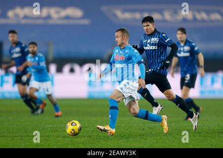 Bergamo, Italien. Februar 2021, 10th. Bergamo, Italien, Gewiss Stadium, 10. Februar 2021, Stanislav Lobotka (SSC Napoli) während Atalanta BC gegen SSC Napoli - Italienischer Fußball Coppa Italia Spiel Credit: Francesco Scaccianoce/LPS/ZUMA Wire/Alamy Live News Stockfoto