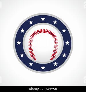 Baseball-Vektor-Logo. Ball, Sportsman Cup Zeichen. Markensymbol der nationalen Wettbewerbe, Mobile App Icon, Sportausrüstungsshop. Kreative rote Medaille Stock Vektor