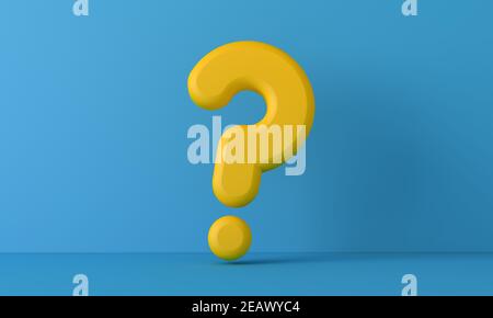 Gelbe Frage maerk Symbol auf einem blauen Hintergrund. 3D Rendering Stockfoto