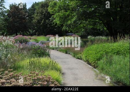 HAMM, DEUTSCHLAND - 15. AUGUST 2015: Bepflanzung im mehrjährigen Wiesenstil von Piet Oudolf im Garten Nature Designs im Maximilianpark Stockfoto