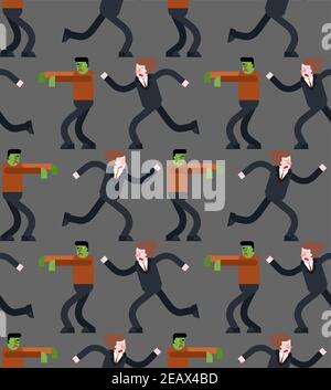 Zombi läuft nach Kerl Muster nahtlos. Zombie jagt Mann Hintergrund. Grün Walking tot spukt Mann. vektor-Textur Stock Vektor