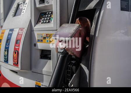 Gaspumpen, genauer hinsehen. Stockfoto