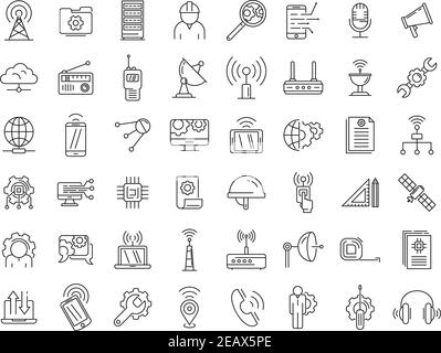 Symbole des Kommunikationsingenieurs festgelegt, Gliederungsstil Stock Vektor