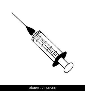 Einfaches handgezeichnetes Symbol für Einmalspritze. Isoliert auf weißem Hintergrund. Vektorgrafiken. Stock Vektor