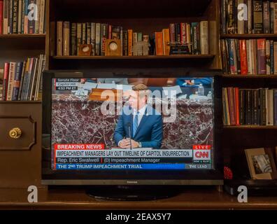 CNN Live-Berichterstattung über Trump 2nd Amtsenthebungsverfahren Stockfoto