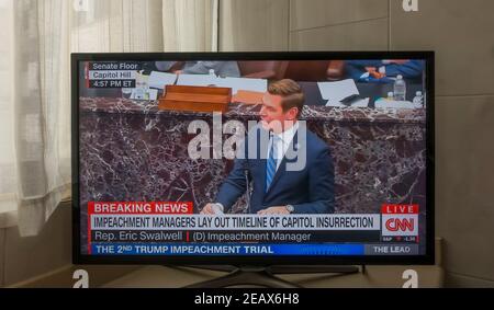 CNN Live-Berichterstattung über Trump 2nd Amtsenthebungsverfahren Stockfoto