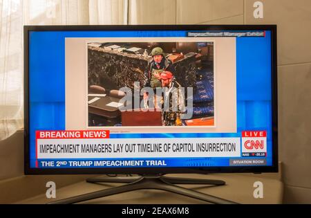 CNN Live-Berichterstattung über Trump 2nd Amtsenthebungsverfahren Stockfoto