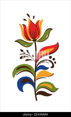 Vektor Oriental Motiv der Blumen. Original Floral Design mit einer holzigen Rebe mit exotischen Blumen, tropischen Blättern und kleineren Vögeln. Baum des Lebens Farbe Stock Vektor