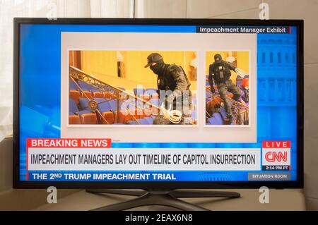 CNN Live-Berichterstattung über Trump 2nd Amtsenthebungsverfahren Stockfoto