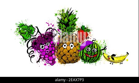 Fröhliche Set Früchte. Vektorgrafik Stock Vektor