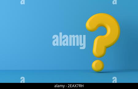 Gelbe Frage maerk Symbol auf einem blauen Hintergrund. 3D Rendering Stockfoto