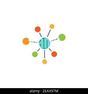 Symbol für die Netzwerkverbindung des Hubs ist weiß isoliert. Technologie- oder Technologie-Logo. Schaltfläche „Server“ oder „Zentrale Datenbank“. Symbol für Systemverknüpfungen. Vernetzte Communitys Stock Vektor