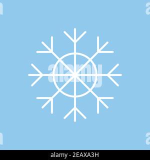 Weiße Schneeflocke, Eis Schneeflocke Vektor-Illustration, Grafik-Symbol isoliert auf blauem Hintergrund. Stock Vektor