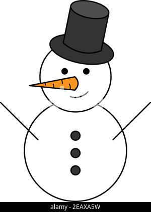 Winter Schneemann Vektor skizziert Illustration Symbol. Saisonal, Urlaub, weihnachten Schneemann mit Karottennase, Augen, Knöpfe, Ast Arme und Hut. Stock Vektor