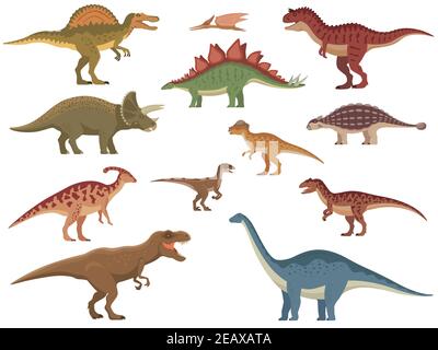 Set von bunten Dinosauriern. Vektor-Illustration Gruppe von Farb-Cartoon Dinosaurier isoliert auf einem weißen Hintergrund. Flacher Style. Stock Vektor