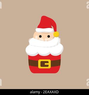 Weihnachten, santa Cupcake Vektor Illustration Symbol. Niedliche Cupcake mit Schlagsahne Zuckerguss in Form von weihnachtsmann Kopf mit Bart, Augen und verziert Stock Vektor