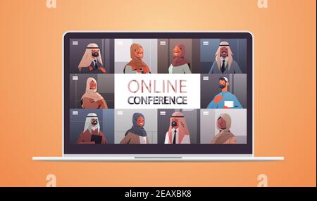 arabische Ärzte auf Laptop-Bildschirm mit medizinischen Videokonferenz Medizin Healthcare Online-Kommunikation Konzept horizontale Porträt Vektor Illustration Stock Vektor