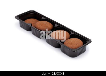 Haferflocken Cookies in einem Tablett. Close-up. Isoliert auf weißem Hintergrund. Stockfoto