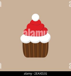 Weihnachten, santa Cupcake Vektor Illustration Symbol. Cupcake aus Cupcake mit Schlagsahne in Form von weihnachtsmann Hut verziert. Isoliert Stock Vektor