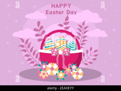 Happy Easter Day Flat Design Illustration Hintergrund für Poster, Einladung und Grußkarte. Kaninchen und Eier Konzept. Stock Vektor