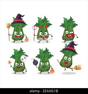Halloween Ausdruck Emoticons mit Cartoon-Charakter von Sellerie. Vektorgrafik Stock Vektor