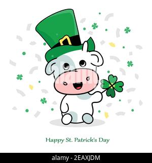 vektor-Charakter für st patrick's Day, Kind Stier in grünen Hut und Klee, offene Karte Einladung zum Urlaub Stock Vektor