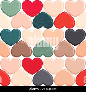 Nahtloses Muster für valentinstag, wiederholende mehrfarbige volumetrische Herzen auf dem Hintergrund, herzlichen Glückwunsch für Liebhaber, für den Druck auf Papier Stock Vektor