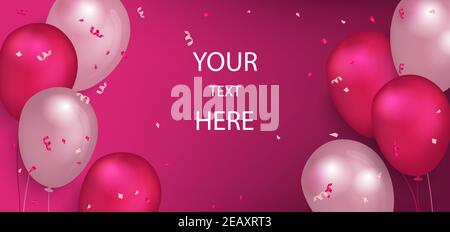 Horizontales Weihnachtsbanner mit realistischen Hochglanzballons. Vorlage für Banner- oder Flyer-Design mit freiem Platz für Text. Vektorgrafik Stock Vektor