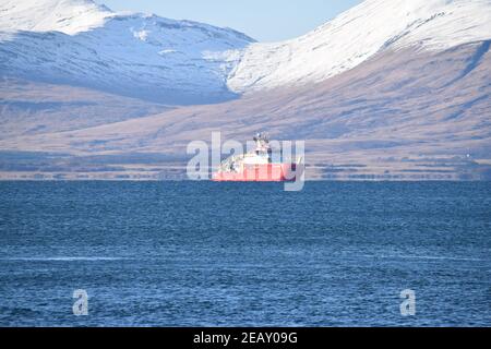 RRS Sir David Attenborough bei Oban während der Probefahrt, Februar 2021 Stockfoto