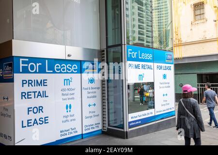Sydney Einzelhandelsgeschäft zur Miete in Sydney Stadt Zentrum während der covid 19 Pandemie, Sydney, NSW, Australien Stockfoto