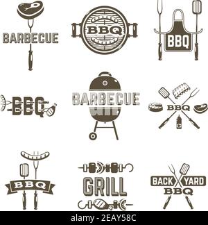 Grill und Grill Premium-Qualität Etiketten setzen isoliert Vektor-Illustration Stock Vektor
