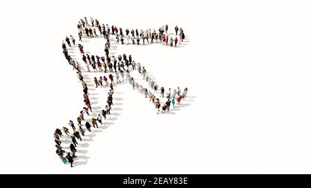 Konzept oder konzeptionelle große Gemeinschaft von Menschen bilden das Bild eines Basketballspielers auf weißem Hintergrund. Stockfoto