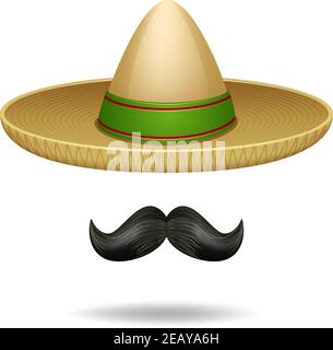 Sombrero und Schnurrbart mexikanische Symbole dekorative Symbole setzen isolierte Vektor Abbildung Stock Vektor