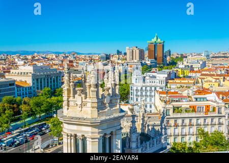 MADRID, SPANIEN, 6. OKTOBER 2017: Luftaufnahme des Paseo de Recoletos in Madrid, Spanien Stockfoto