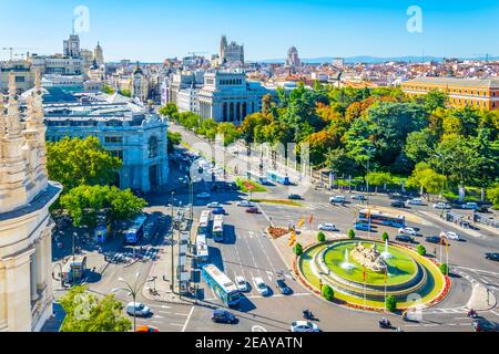 MADRID, SPANIEN, 6. OKTOBER 2017: Luftaufnahme von Madrid vom Palacio de Cibeles, Spanien Stockfoto