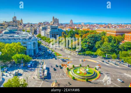 MADRID, SPANIEN, 6. OKTOBER 2017: Luftaufnahme von Madrid vom Palacio de Cibeles, Spanien Stockfoto