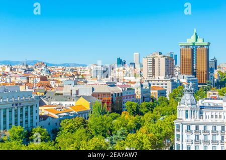 MADRID, SPANIEN, 6. OKTOBER 2017: Luftaufnahme des Paseo de Recoletos in Madrid, Spanien Stockfoto