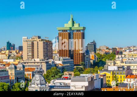 MADRID, SPANIEN, 6. OKTOBER 2017: Luftaufnahme des Paseo de Recoletos in Madrid, Spanien Stockfoto