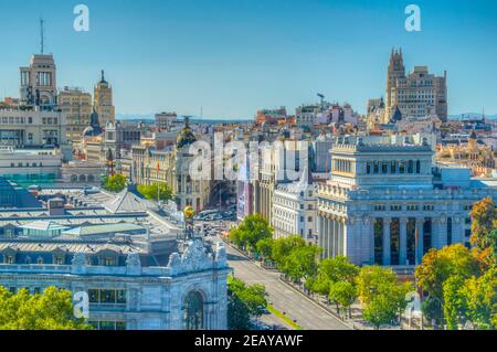 MADRID, SPANIEN, 6. OKTOBER 2017: Luftaufnahme von Madrid vom Palacio de Cibeles, Spanien Stockfoto