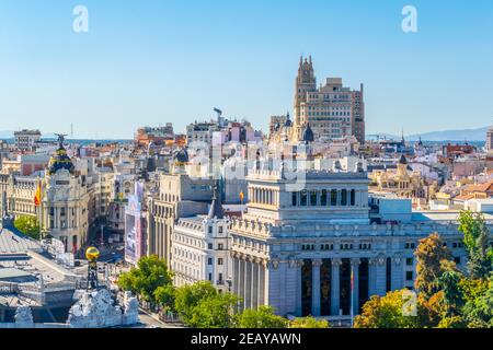 MADRID, SPANIEN, 6. OKTOBER 2017: Luftaufnahme von Madrid vom Palacio de Cibeles, Spanien Stockfoto