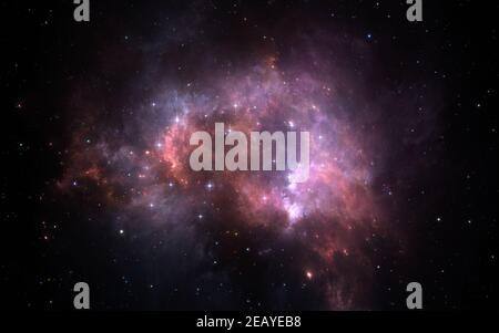 Raum Hintergrund mit Nebel und Sterne, 3D-Darstellung Stockfoto