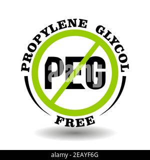 Verbotener Vektorstempel Propylenglykol frei für Bio-Verpackungsetikett. Rundes Schild kein PEG in gesunden Produkten Logo, Bio-Chemikalien-Symbol, Bio-Kosmetik Stock Vektor