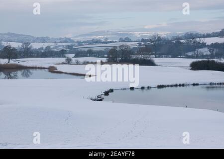 Schnee im Celtic Manor Resort. Stockfoto